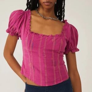 Free People Pink Puff Sleeve Blouse